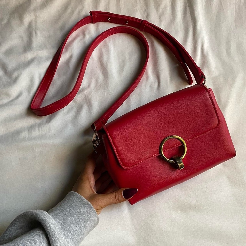 Topshop Red Leather Crossbody Bag